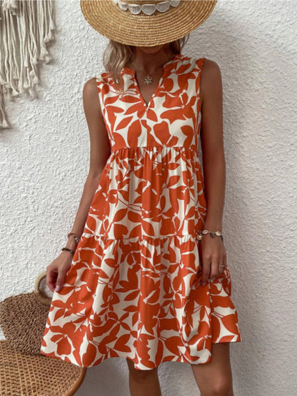 Blue Zone Planet |  Floral Print V Neck Pleated Print Dress BLUE ZONE PLANET