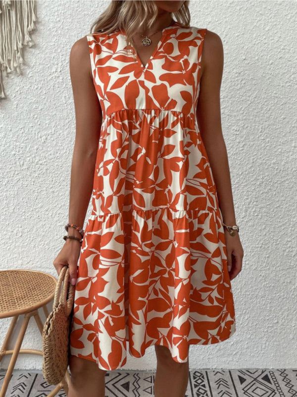 Blue Zone Planet |  Floral Print V Neck Pleated Print Dress BLUE ZONE PLANET