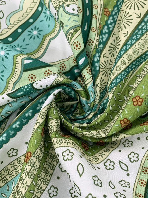 Blue Zone Planet |  Long Sleeve V-Neck Bohemian Print Dress BLUE ZONE PLANET