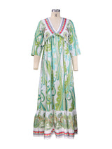 Blue Zone Planet |  Long Sleeve V-Neck Bohemian Print Dress BLUE ZONE PLANET