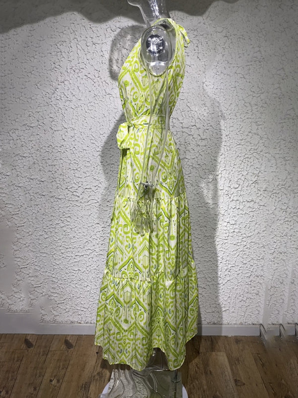 Blue Zone Planet |  Elegant Geometric Print Halter Neck Sleeveless Dress BLUE ZONE PLANET