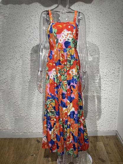 Floral Print High Waist Sexy Camisole Dress kakaclo