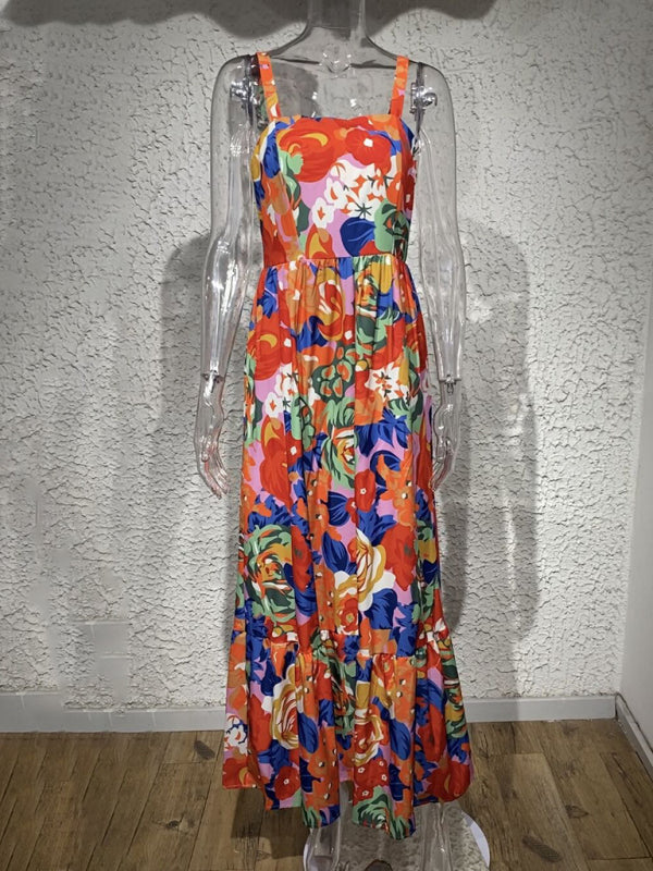 Floral Print High Waist Sexy Camisole Dress kakaclo