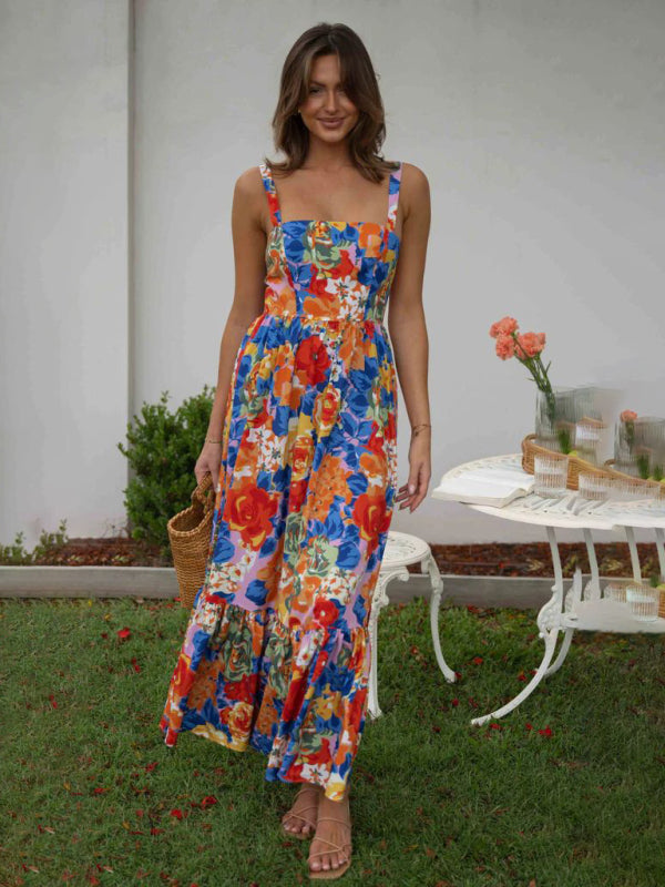 Floral Print High Waist Sexy Camisole Dress kakaclo