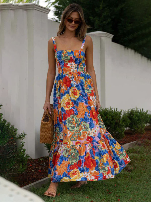 Floral Print High Waist Sexy Camisole Dress kakaclo