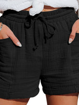 New style casual high waist tie loose wide leg shorts for women-[Adult]-[Female]-Black-S-2022 Online Blue Zone Planet