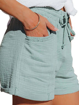New style casual high waist tie loose wide leg shorts for women-[Adult]-[Female]-2022 Online Blue Zone Planet