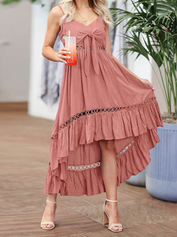 Woven Irregular Mid Length Sling Dress kakaclo
