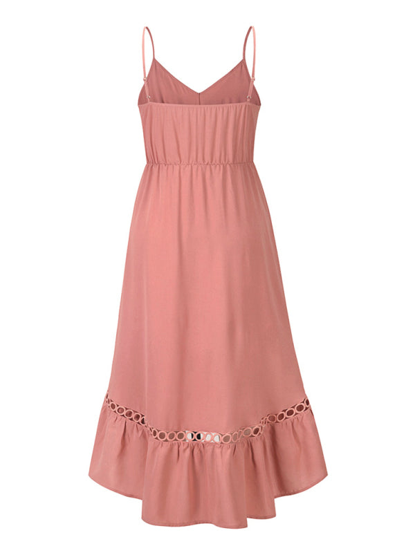 Woven Irregular Mid Length Sling Dress kakaclo