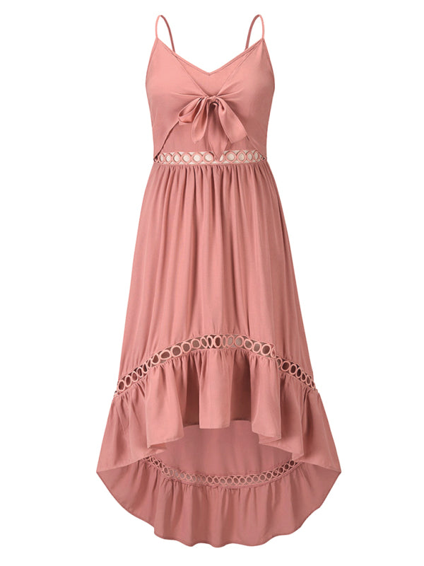 Woven Irregular Mid Length Sling Dress kakaclo