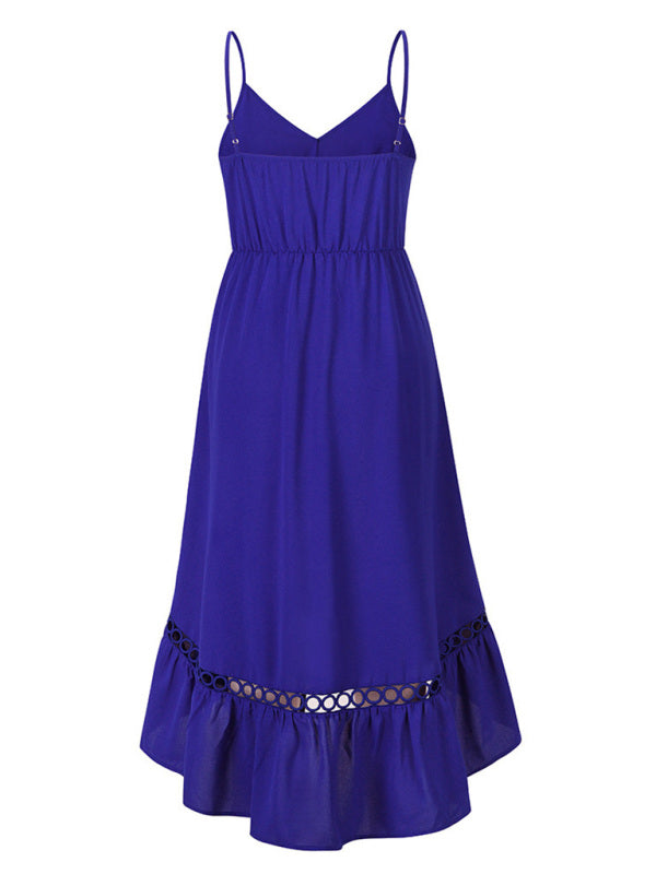 Woven Irregular Mid Length Sling Dress kakaclo