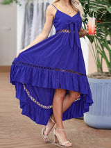 Woven Irregular Mid Length Sling Dress kakaclo