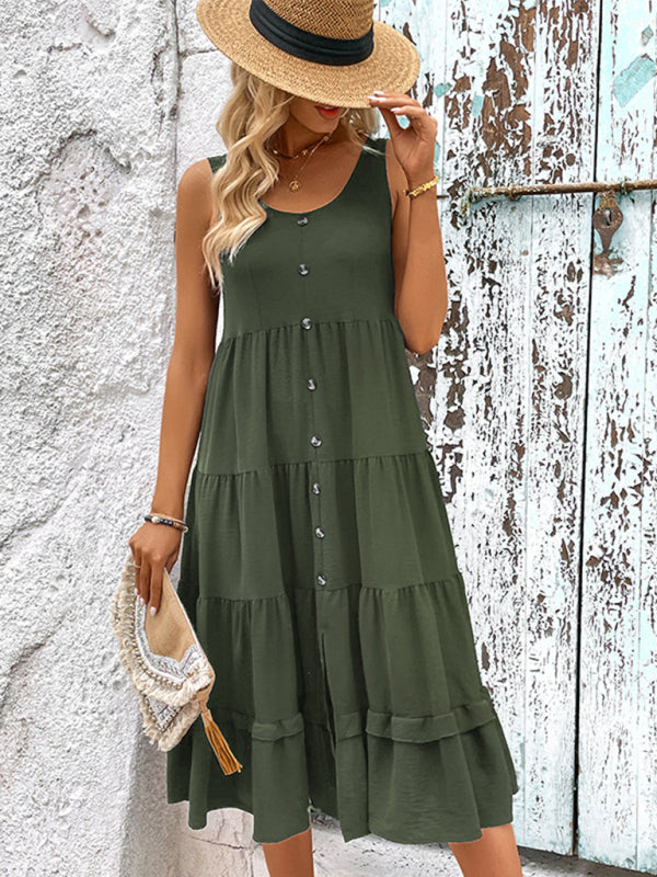 Blue Zone Planet |  Summer sleeveless slit solid color dress BLUE ZONE PLANET