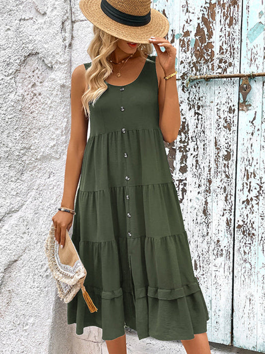 Blue Zone Planet |  Summer sleeveless slit solid color dress BLUE ZONE PLANET