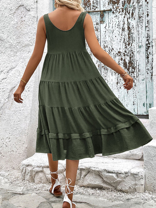 Blue Zone Planet |  Summer sleeveless slit solid color dress BLUE ZONE PLANET