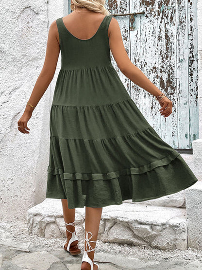 Blue Zone Planet |  Summer sleeveless slit solid color dress BLUE ZONE PLANET