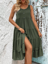 Blue Zone Planet |  Summer sleeveless slit solid color dress BLUE ZONE PLANET