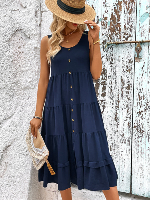 Blue Zone Planet |  Summer sleeveless slit solid color dress BLUE ZONE PLANET