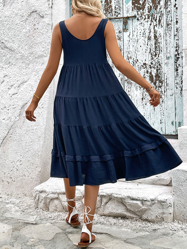 Blue Zone Planet |  Summer sleeveless slit solid color dress BLUE ZONE PLANET