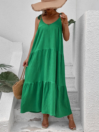 Blue Zone Planet |  minimalist style solid color strappy V-neck sleeveless dress BLUE ZONE PLANET