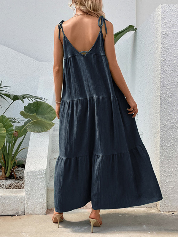 Blue Zone Planet |  minimalist style solid color strappy V-neck sleeveless dress BLUE ZONE PLANET