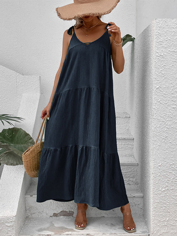 Blue Zone Planet |  minimalist style solid color strappy V-neck sleeveless dress BLUE ZONE PLANET