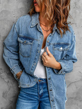 Street trendy denim lapel loose type simple blouse-[Adult]-[Female]-2022 Online Blue Zone Planet