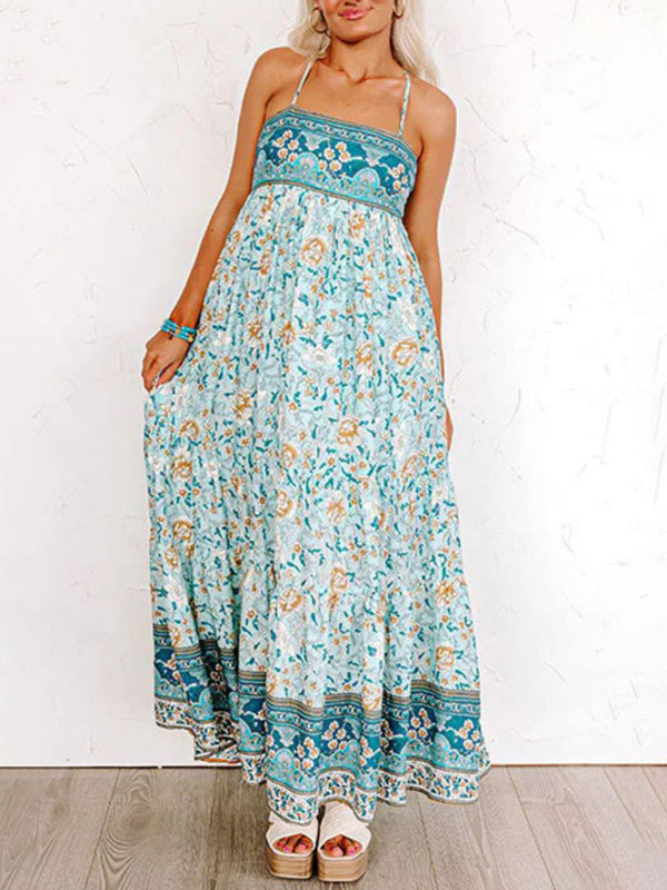 Blue Zone Planet | Sling Floral Street Strap Backless Dress BLUE ZONE PLANET