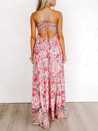 Blue Zone Planet | Sling Floral Street Strap Backless Dress BLUE ZONE PLANET