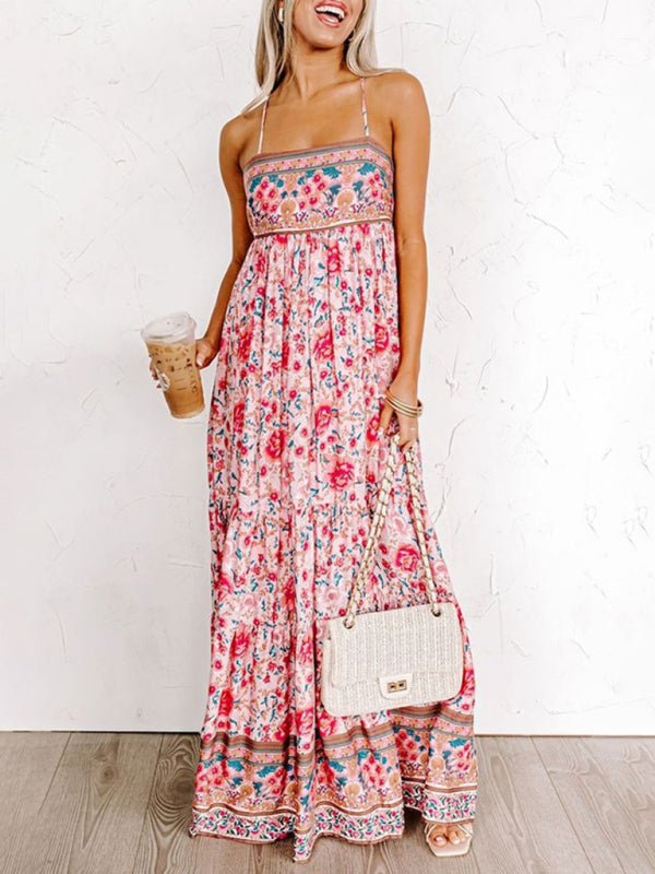 Blue Zone Planet | Sling Floral Street Strap Backless Dress BLUE ZONE PLANET
