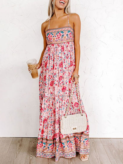 Blue Zone Planet | Sling Floral Street Strap Backless Dress BLUE ZONE PLANET