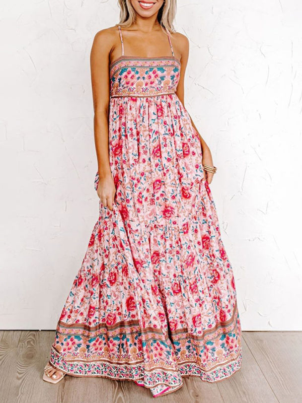 Blue Zone Planet | Sling Floral Street Strap Backless Dress BLUE ZONE PLANET