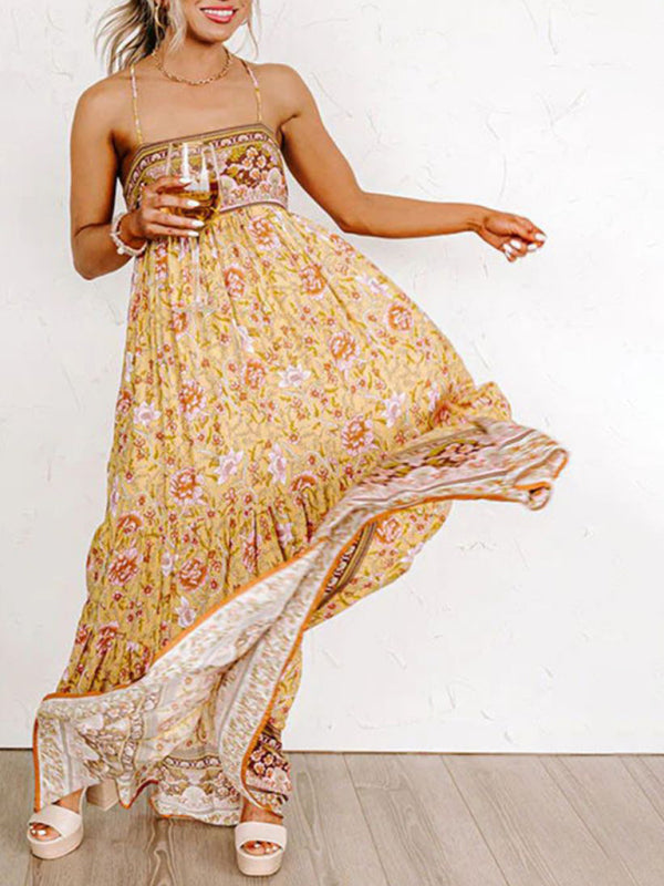 Blue Zone Planet | Sling Floral Street Strap Backless Dress BLUE ZONE PLANET