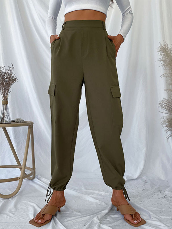 Blue Zone Planet | women's trousers solid color casual pants-[Adult]-[Female]-Olive green-S-2022 Online Blue Zone Planet