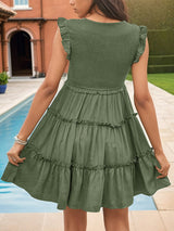 Blue Zone Planet |  solid color v-neck ruffle dress BLUE ZONE PLANET