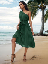 solid color slope neck off-shoulder dress kakaclo