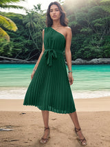 solid color slope neck off-shoulder dress kakaclo