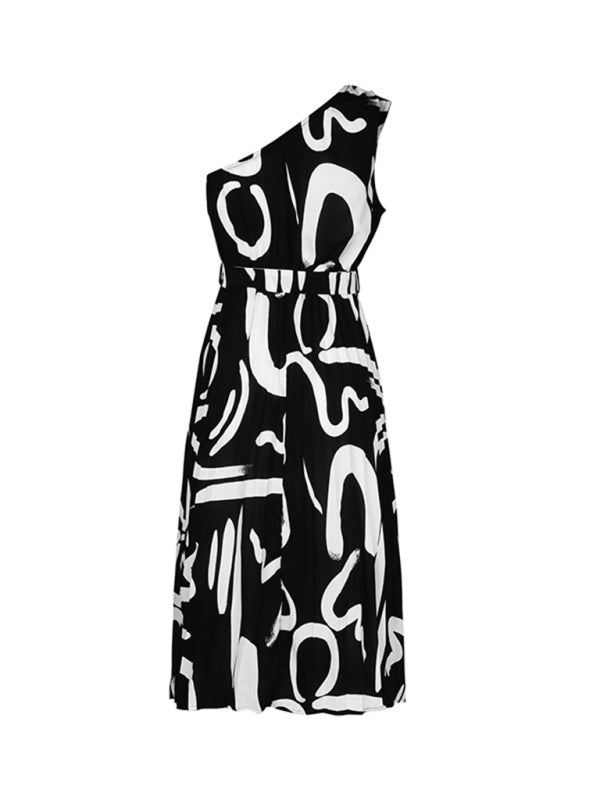 letter print off-shoulder dress BLUE ZONE PLANET