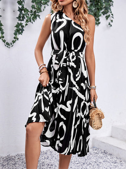 letter print off-shoulder dress BLUE ZONE PLANET