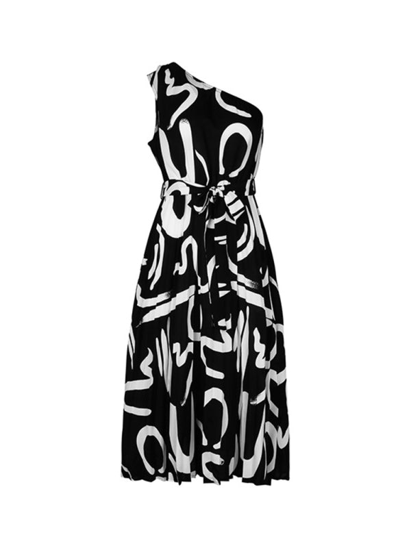 letter print off-shoulder dress BLUE ZONE PLANET