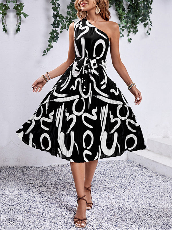 letter print off-shoulder dress BLUE ZONE PLANET