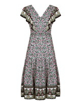Amsoin ruffled v-neck temperament printed dress