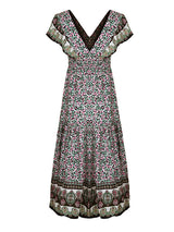 Amsoin ruffled v-neck temperament printed dress