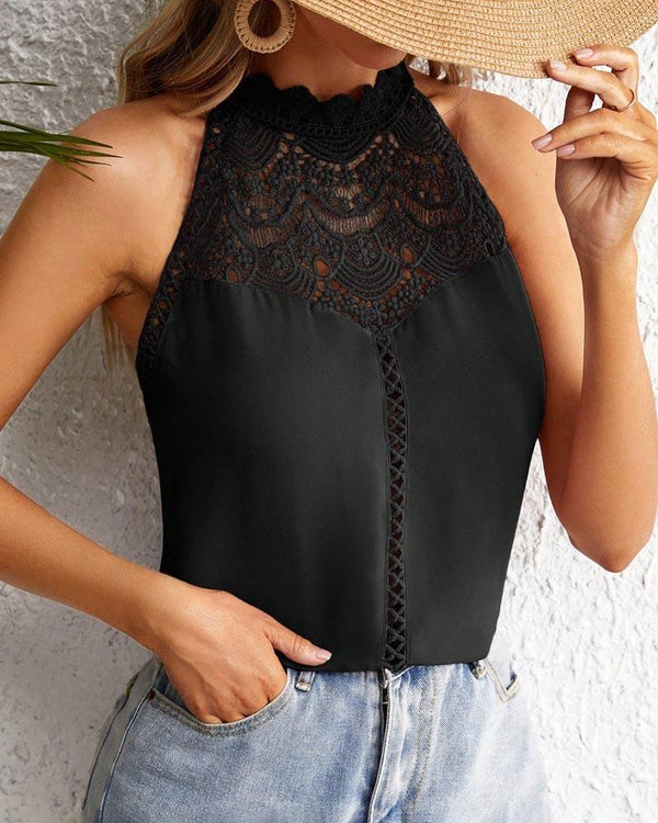 Amsoin Cutout Lace Vest Top