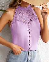 Amsoin Cutout Lace Vest Top
