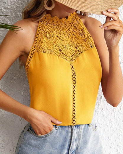 Amsoin Cutout Lace Vest Top