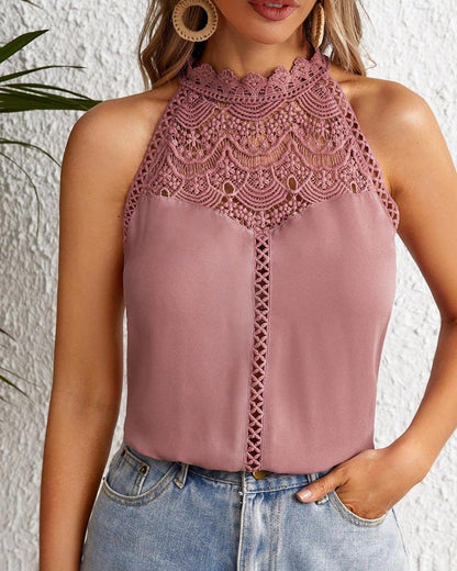 Amsoin Cutout Lace Vest Top