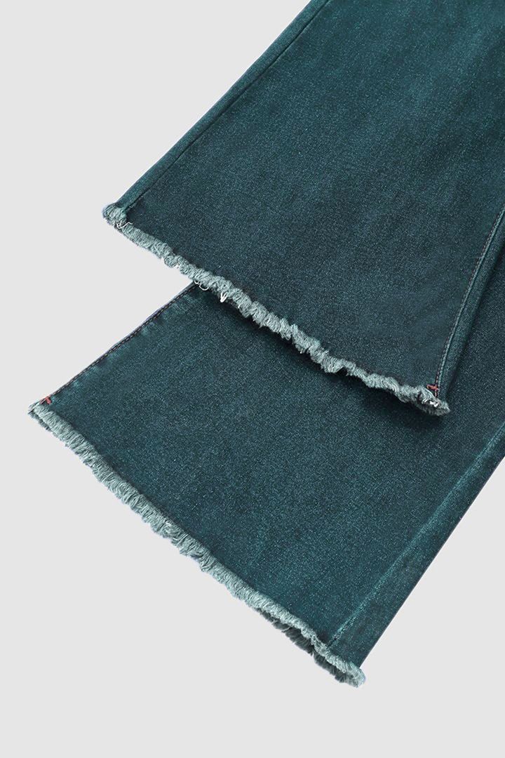 Amsoin Washed Raw Hem Mid Waist Wide Leg Jeans