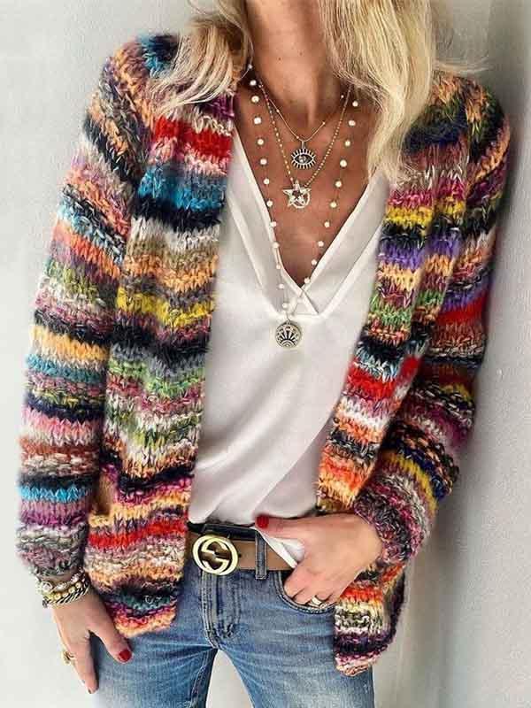 Amsoin Loose Colorful Knit Cardigan