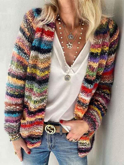 Amsoin Loose Colorful Knit Cardigan